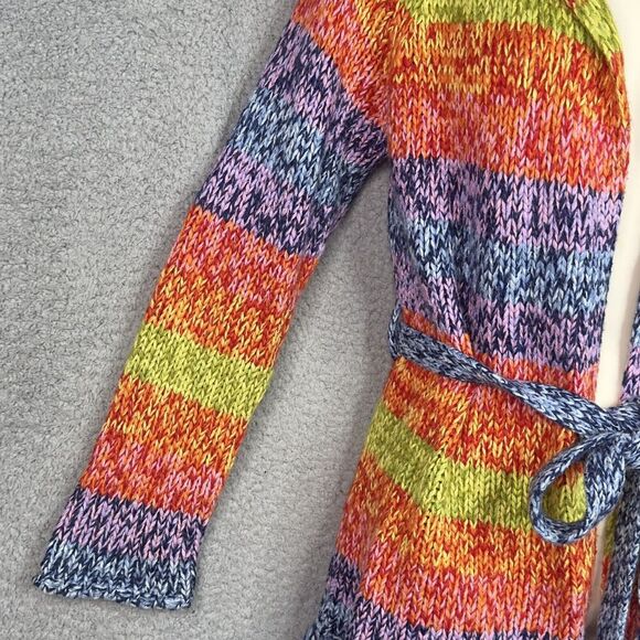 American Girl Girls L Cardigan Sweater Rainbow Stripe Wool Blend Fringe Hooded - Picture 5 of 12